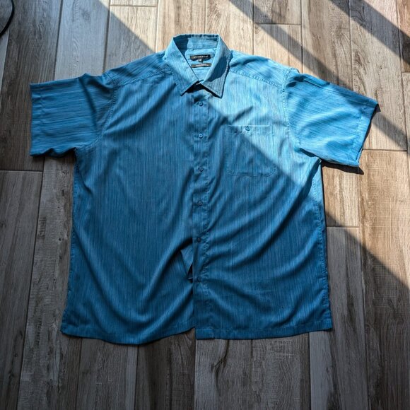 Britches Blue Striped Short Sleeve Button Shirt Men’s XXL 100% Polyester NWOT - Picture 1 of 7